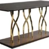 Casa Padrino Luxus Esstisch Dunkelbraun / Gold 200 x 100 x H. 78 cm - Rechteckiger Massivholz Küchentisch mit Metallbeinen - Esszimmer Möbel - Küchen Möbel - Luxus Möbel - Luxus Einrichtung