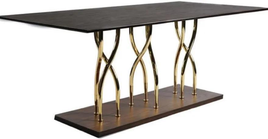 Casa Padrino Luxus Esstisch Dunkelbraun / Gold 200 x 100 x H. 78 cm - Rechteckiger Massivholz Küchentisch mit Metallbeinen - Esszimmer Möbel - Küchen Möbel - Luxus Möbel - Luxus Einrichtung