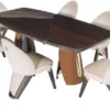 Casa Padrino Luxus Esstisch Dunkelbraun / Grau / Hellbraun / Gold 240 x 113 x H. 79,5 cm - Massivholz Esszimmertisch mit Tischplatte in Marmoroptik - Esszimmer Möbel - Luxus Möbel