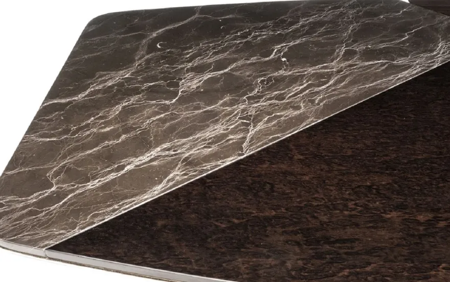Casa Padrino Luxus Esstisch Dunkelbraun / Grau / Hellbraun / Gold 240 x 113 x H. 79,5 cm - Massivholz Esszimmertisch mit Tischplatte in Marmoroptik - Esszimmer Möbel - Luxus Möbel