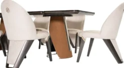 Casa Padrino Luxus Esstisch Dunkelbraun / Grau / Hellbraun / Gold 240 x 113 x H. 79,5 cm - Massivholz Esszimmertisch mit Tischplatte in Marmoroptik - Esszimmer Möbel - Luxus Möbel