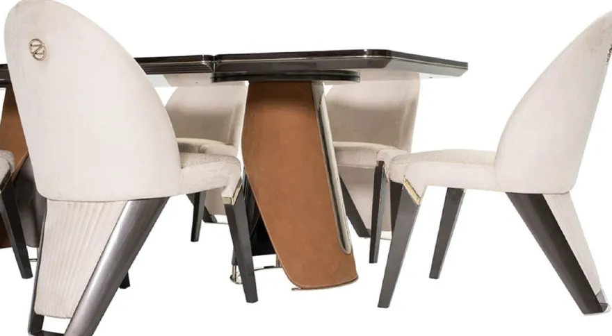 Casa Padrino Luxus Esstisch Dunkelbraun / Grau / Hellbraun / Gold 240 x 113 x H. 79,5 cm - Massivholz Esszimmertisch mit Tischplatte in Marmoroptik - Esszimmer Möbel - Luxus Möbel
