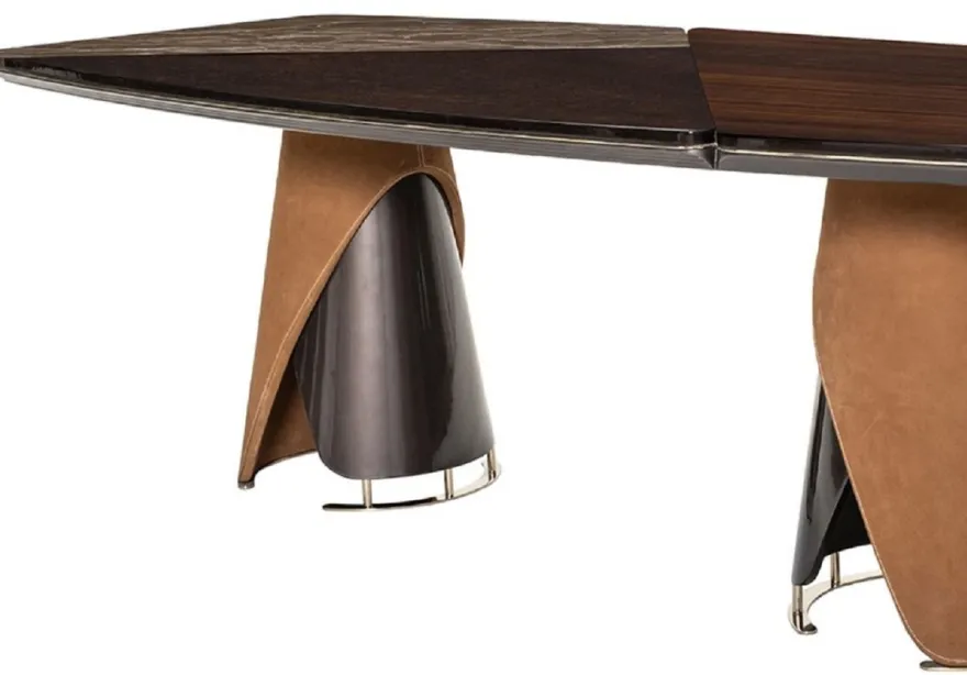 Casa Padrino Luxus Esstisch Dunkelbraun / Grau / Hellbraun / Gold 240 x 113 x H. 79,5 cm - Massivholz Esszimmertisch mit Tischplatte in Marmoroptik - Esszimmer Möbel - Luxus Möbel