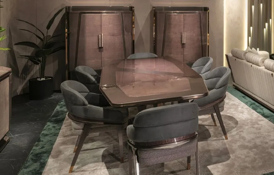 Casa Padrino Luxus Esstisch Grau / Gold 252 x 112 x H. 79 cm - Massivholz Esszimmertisch - Esszimmer Möbel - Luxus Möbel - Luxus Einrichtung