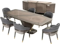 Casa Padrino Luxus Esstisch Grau / Gold 252 x 112 x H. 79 cm - Massivholz Esszimmertisch - Esszimmer Möbel - Luxus Möbel - Luxus Einrichtung