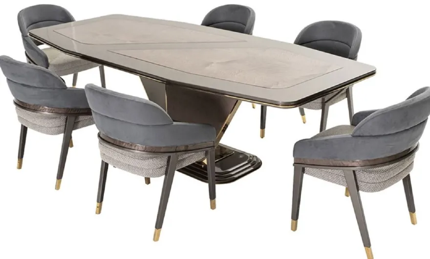 Casa Padrino Luxus Esstisch Grau / Gold 252 x 112 x H. 79 cm - Massivholz Esszimmertisch - Esszimmer Möbel - Luxus Möbel - Luxus Einrichtung