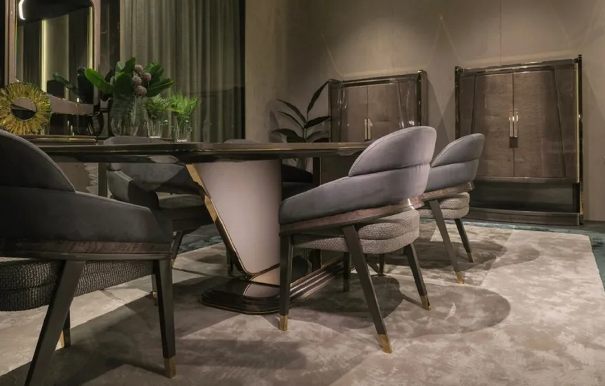 Casa Padrino Luxus Esstisch Grau / Gold 252 x 112 x H. 79 cm - Massivholz Esszimmertisch - Esszimmer Möbel - Luxus Möbel - Luxus Einrichtung