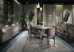 Casa Padrino Luxus Esstisch Grau / Silber 251 cm - Luxus Esszimmer Möbel