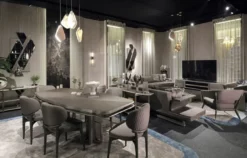 Casa Padrino Luxus Esstisch Grau / Silber 251 cm - Luxus Esszimmer Möbel