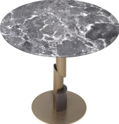 Casa Padrino Luxus Esstisch Grau / Messingfarben / Dunkelbraun Ø 85 x H. 76 cm - Runder Esszimmertisch mit Marmorplatte - Esszimmer Möbel - Luxus Qualität