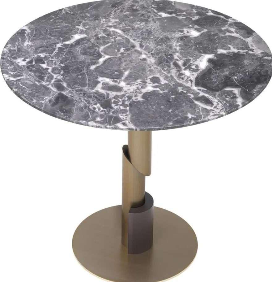 Casa Padrino Luxus Esstisch Grau / Messingfarben / Dunkelbraun Ø 85 x H. 76 cm - Runder Esszimmertisch mit Marmorplatte - Esszimmer Möbel - Luxus Qualität