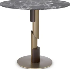 Casa Padrino Luxus Esstisch Grau / Messingfarben / Dunkelbraun Ø 85 x H. 76 cm - Runder Esszimmertisch mit Marmorplatte - Esszimmer Möbel - Luxus Qualität
