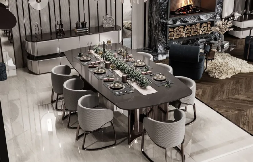 Casa Padrino Luxus Esstisch Grau / Bronze 240,5 x 112 x H. 76 cm - Rechteckiger Luxus Küchentisch - Esszimmer Möbel - Luxus Möbel