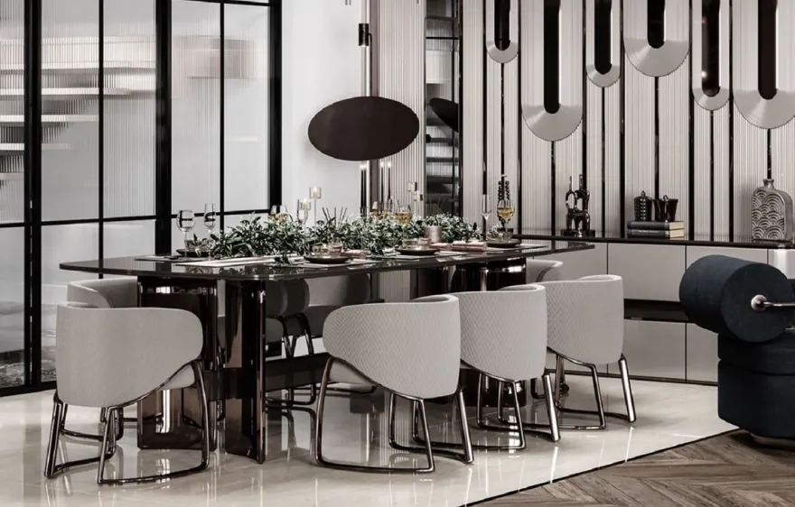 Casa Padrino Luxus Esstisch Grau / Bronze 240,5 x 112 x H. 76 cm - Rechteckiger Luxus Küchentisch - Esszimmer Möbel - Luxus Möbel