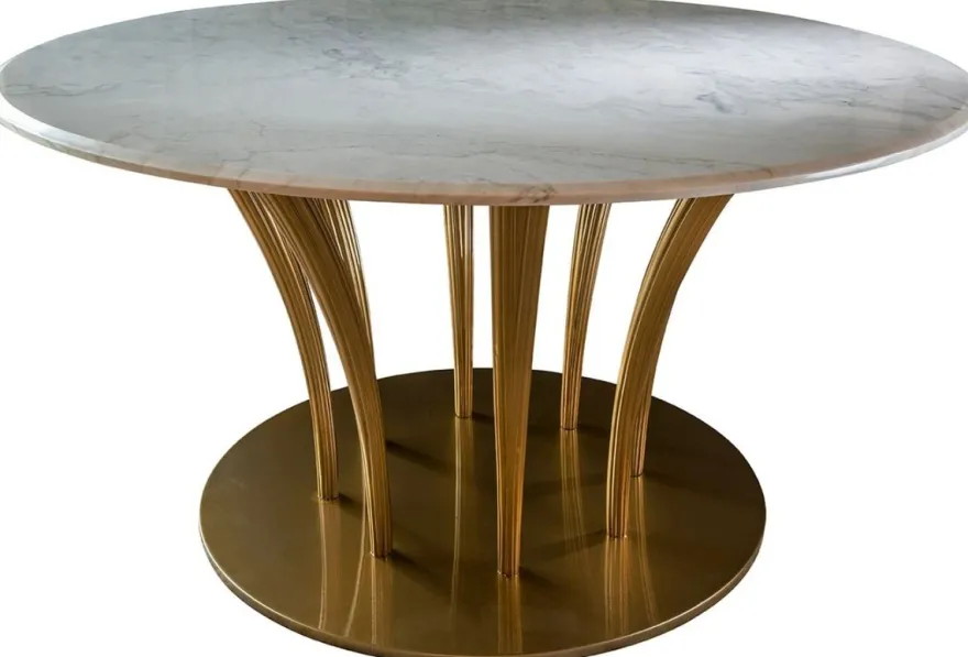 Casa Padrino Luxus Esstisch Gold / Weiß Ø 170 x H. 75 cm - Handgefertigter Esszimmertisch mit runder Carrara Marmorplatte - Luxus Esszimmer Möbel - Luxus Qualität