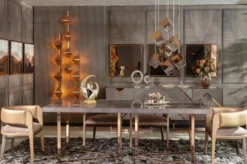 Casa Padrino Luxus Esstisch Grau / Kupfer 210 x 100 x H. 75 cm - Rechteckiger Küchentisch mit Massivholz Tischplatte und Metallbeinen - Esszimmer Möbel - Küchen Möbel - Luxus Möbel