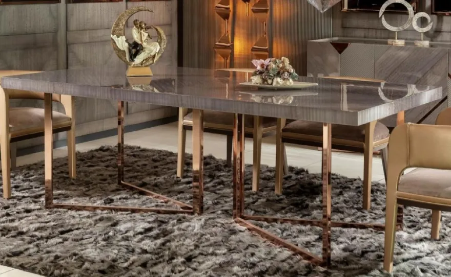 Casa Padrino Luxus Esstisch Grau / Kupfer 210 x 100 x H. 75 cm - Rechteckiger Küchentisch mit Massivholz Tischplatte und Metallbeinen - Esszimmer Möbel - Küchen Möbel - Luxus Möbel