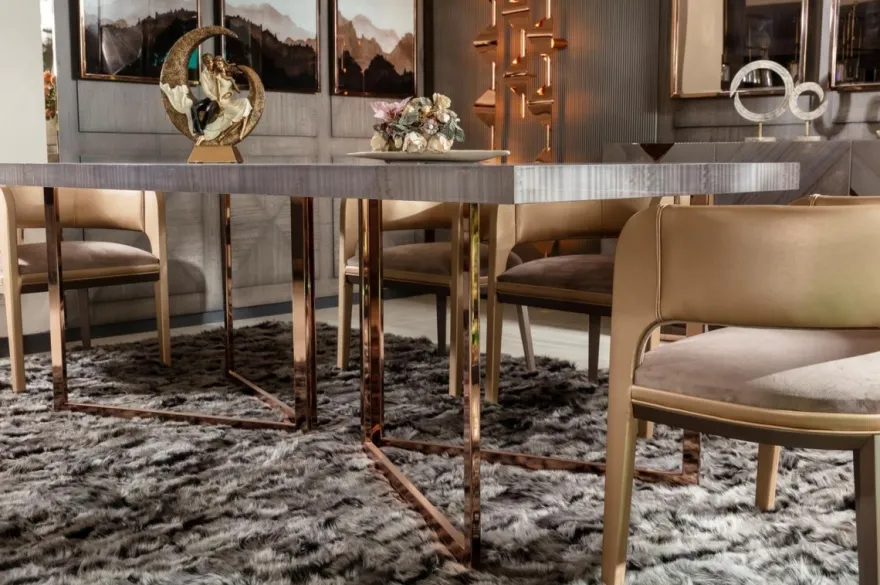 Casa Padrino Luxus Esstisch Grau / Kupfer 210 x 100 x H. 75 cm - Rechteckiger Küchentisch mit Massivholz Tischplatte und Metallbeinen - Esszimmer Möbel - Küchen Möbel - Luxus Möbel