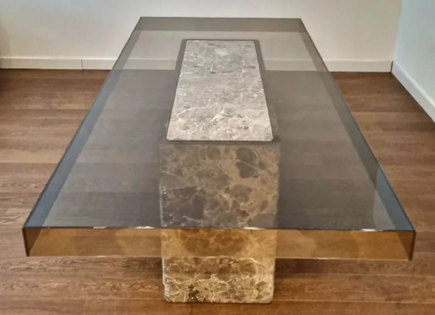 Casa Padrino Luxus Esstisch Grau 200 x 100 x H. 75 cm - Marmor Küchentisch mit Glas Tischplatte - Esszimmer Möbel - Marmor Möbel - Luxus Möbel