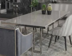 Casa Padrino Luxus Esstisch Grau / Silber 210 x 105 x H. 75 cm - Rechteckiger Küchentisch - Esszimmer Möbel - Küchen Möbel - Luxus Möbel - Luxus Einrichtung