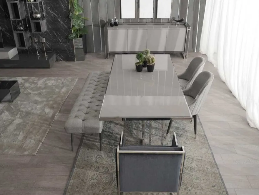 Casa Padrino Luxus Esstisch Grau / Silber 210 x 105 x H. 75 cm - Rechteckiger Küchentisch - Esszimmer Möbel - Küchen Möbel - Luxus Möbel - Luxus Einrichtung