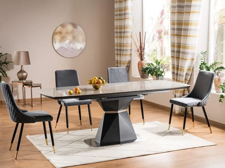 Casa Padrino Luxus Esstisch Grau / Matt Anthrazit 160-210 x 90 x H. 76 cm - Moderner ausziehbarer Esszimmertisch mit Keramikplatten in Marmoroptik - Luxus Esszimmer Möbel