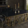 Casa Padrino Luxus Esstisch Gold / Schwarz 200 x 100 x H. 77 cm - Rechteckiger Edelstahl Küchentisch mit Glasplatte - Luxus Esszimmer Möbel