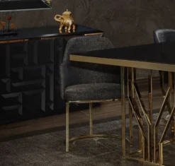 Casa Padrino Luxus Esstisch Gold / Schwarz 200 x 100 x H. 77 cm - Rechteckiger Edelstahl Küchentisch mit Glasplatte - Luxus Esszimmer Möbel