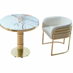 Casa Padrino Luxus Esstisch Gold / Weiß H. 75 cm - Luxus Esszimmer Möbel