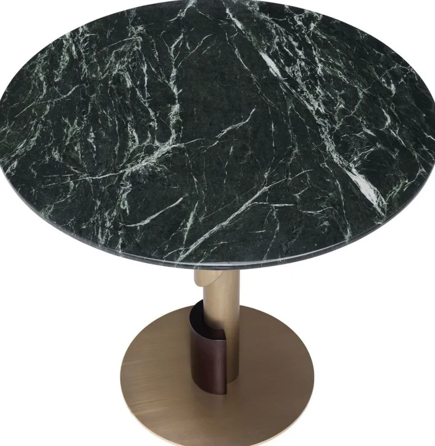 Casa Padrino Luxus Esstisch Grün / Messingfarben / Dunkelbraun Ø 85 x H. 76 cm - Runder Esszimmertisch mit Marmorplatte - Esszimmer Möbel - Luxus Qualität