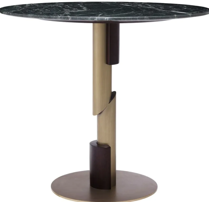 Casa Padrino Luxus Esstisch Grün / Messingfarben / Dunkelbraun Ø 85 x H. 76 cm - Runder Esszimmertisch mit Marmorplatte - Esszimmer Möbel - Luxus Qualität