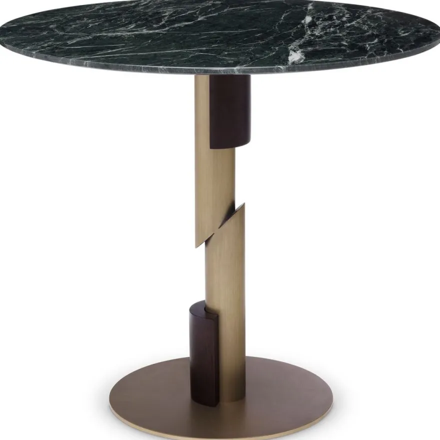 Casa Padrino Luxus Esstisch Grün / Messingfarben / Dunkelbraun Ø 85 x H. 76 cm - Runder Esszimmertisch mit Marmorplatte - Esszimmer Möbel - Luxus Qualität