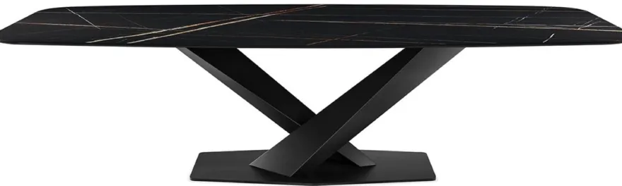 Casa Padrino Luxus Esstisch Hochglanz Schwarz / Schwarz 300 x 120 x H. 75 cm - Esszimmertisch mit hochwertiger Keramik Tischplatte - Moderne Esszimmer Möbel - Luxus Qualität - Made in Italy
