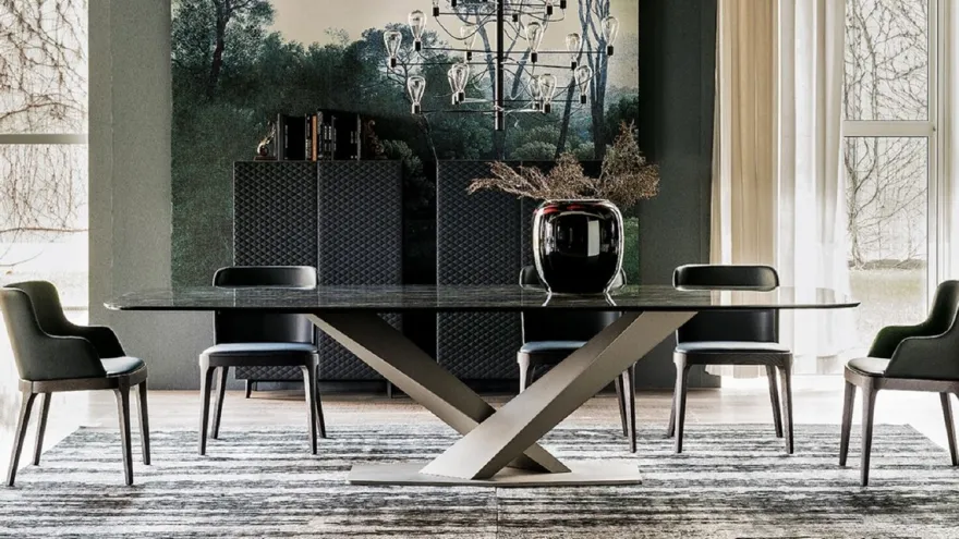Casa Padrino Luxus Esstisch Hochglanz Schwarz / Titanfarben 300 x 120 x H. 75 cm - Esszimmertisch mit hochwertiger Keramik Tischplatte - Moderne Esszimmer Möbel - Luxus Qualität - Made in Italy