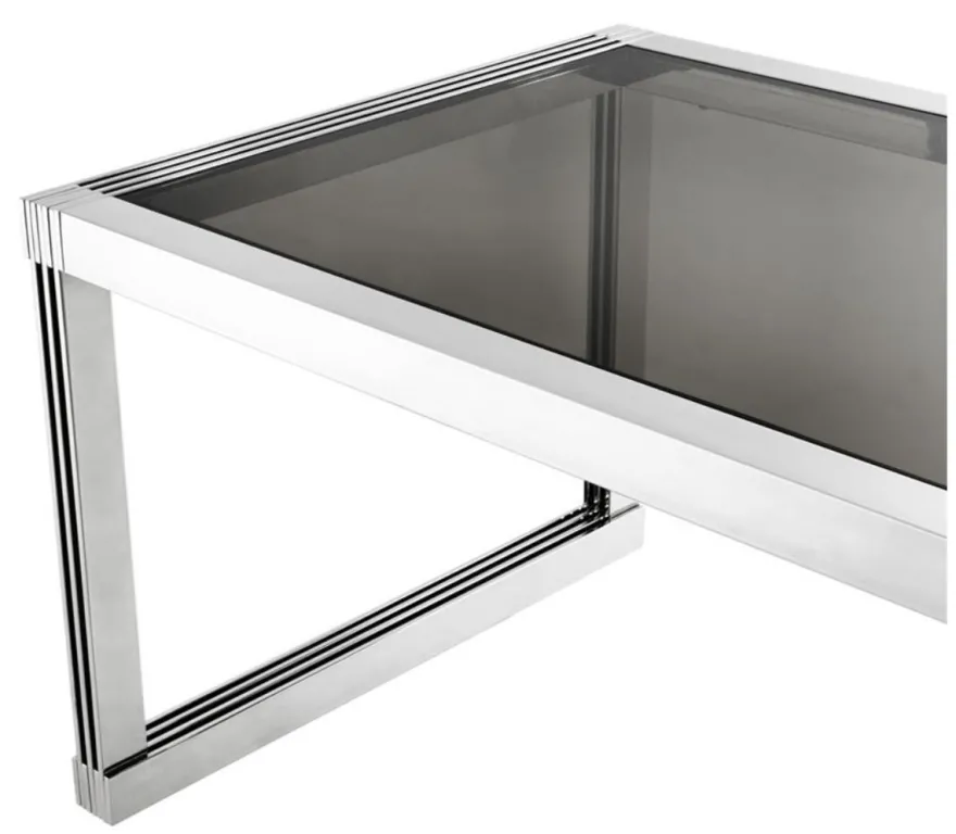 Casa Padrino Luxus Esstisch in silber mit Rauchglas 195 x 100 x H. 78 cm - Luxus Qualität