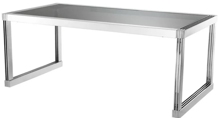Casa Padrino Luxus Esstisch in silber mit Rauchglas 195 x 100 x H. 78 cm - Luxus Qualität