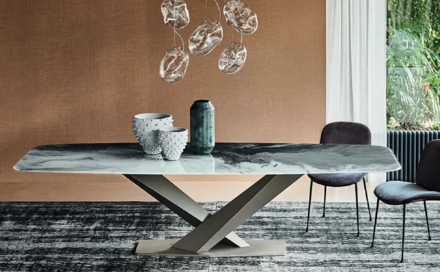 Casa Padrino Luxus Esstisch Mehrfarbig / Titanfarben 300 x 120 x H. 75 cm - Moderner Esszimmertisch mit Glasplatte - Luxus Esszimmer Möbel - Luxus Qualität - Made in Italy