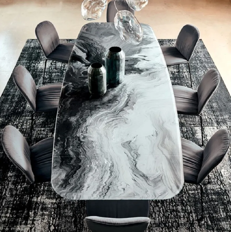 Casa Padrino Luxus Esstisch Mehrfarbig / Titanfarben 300 x 120 x H. 75 cm - Moderner Esszimmertisch mit Glasplatte - Luxus Esszimmer Möbel - Luxus Qualität - Made in Italy