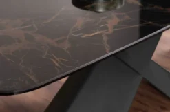 Casa Padrino Luxus Esstisch mit gehärteter Glaskeramik Tischplatte Schwarz-Braun / Matt Schwarz 180 x 95 x H. 76 cm - Luxus Küchentisch - Esszimmer Möbel - Luxus Möbel