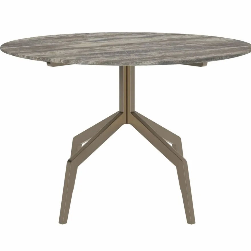 Casa Padrino Luxus Esstisch mit Travertin Tischplatte Grau / Bronze Ø 120 cm