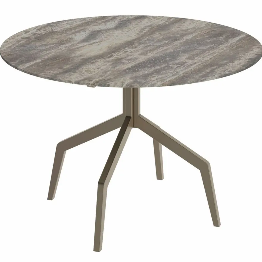 Casa Padrino Luxus Esstisch mit Travertin Tischplatte Grau / Bronze Ø 120 cm