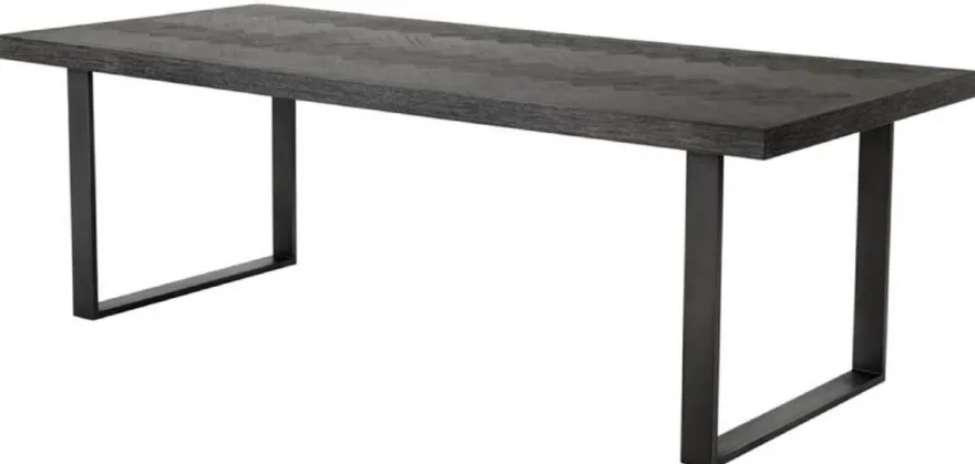 Casa Padrino Luxus Esstisch mit Eichenfurnier Tischplatte Schwarz / Bronze 230 x 100 x H. 75,5 cm - Luxus Esszimmermöbel