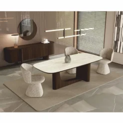 Casa Padrino Luxus Esstisch mit Keramik Tischplatte Weiß / Dunkelbraun 230 cm