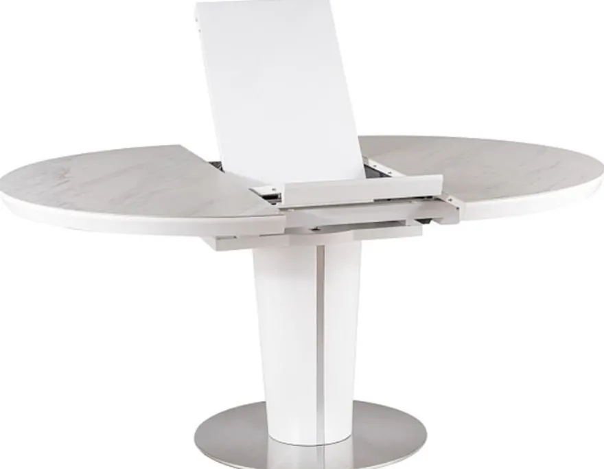 Casa Padrino Luxus Esstisch Matt Weiß / Grau / Silber 120-160 x 120 x H. 76 cm - Moderner ausziehbarer Esszimmertisch mit Keramikplatten in Marmoroptik - Küchen Möbel