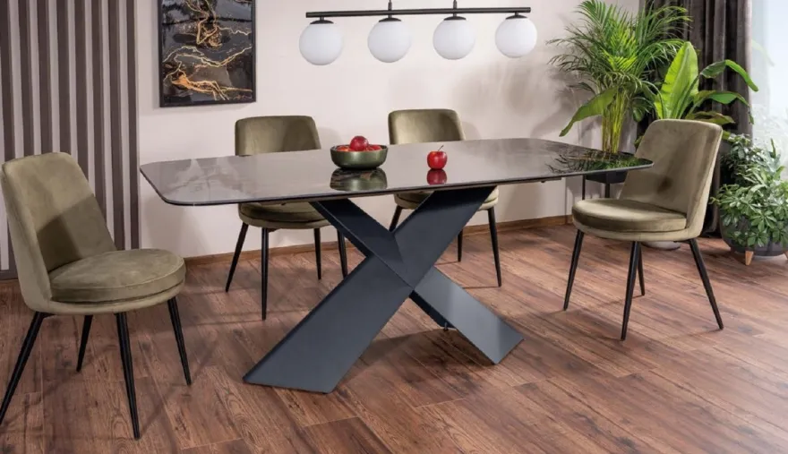 Casa Padrino Luxus Esstisch mit gehärteter Glaskeramik Tischplatte Schwarz / Matt Schwarz 160-240 x 95 x H. 76 cm - Ausziehbarer Küchentisch - Esszimmer Möbel - Luxus Möbel
