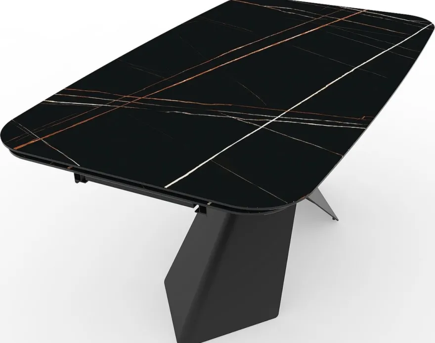 Casa Padrino Luxus Esstisch mit gehärteter Glaskeramik Tischplatte Schwarz / Matt Schwarz 160-240 x 95 x H. 76 cm - Ausziehbarer Küchentisch - Esszimmer Möbel - Luxus Möbel