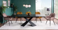 Casa Padrino Luxus Esstisch mit gehärteter Glaskeramik Tischplatte Schwarz / Matt Schwarz 160-240 x 95 x H. 76 cm - Ausziehbarer Küchentisch - Esszimmer Möbel - Luxus Möbel