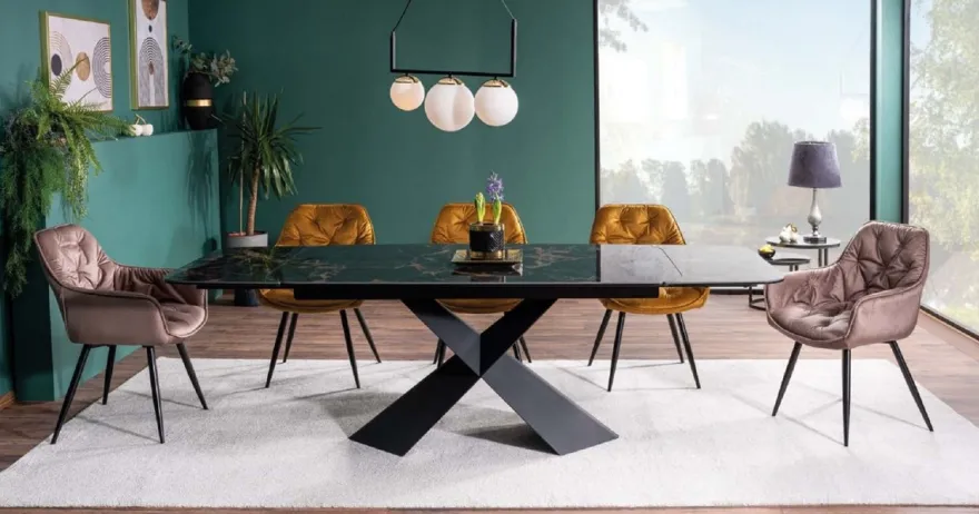 Casa Padrino Luxus Esstisch mit gehärteter Glaskeramik Tischplatte Schwarz / Matt Schwarz 160-240 x 95 x H. 76 cm - Ausziehbarer Küchentisch - Esszimmer Möbel - Luxus Möbel