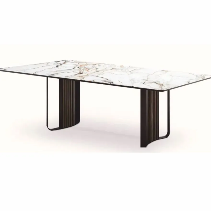 Casa Padrino Luxus Esstisch mit Keramik Tischplatte Weiß / Braun / Bronze 240 cm