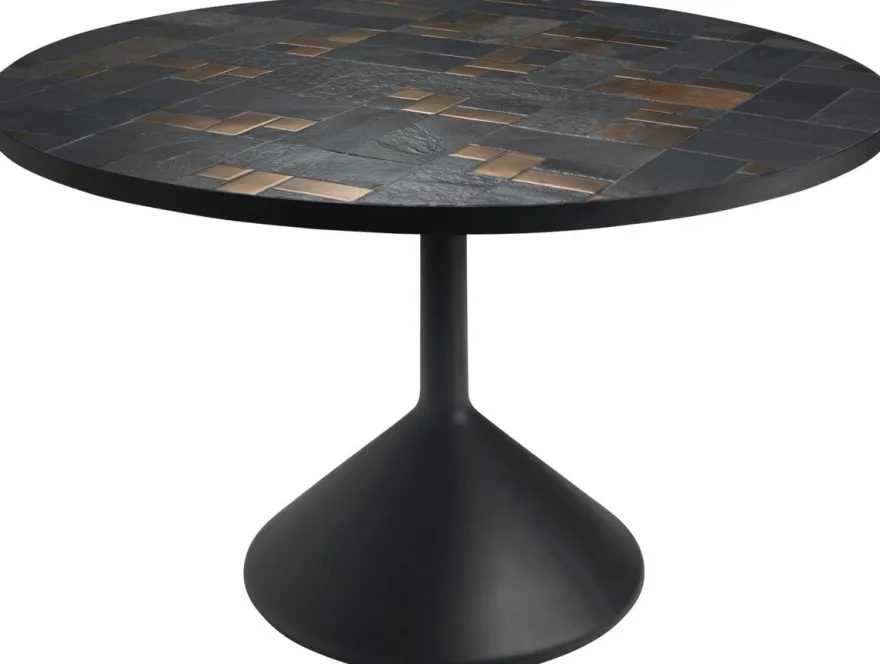 Casa Padrino Luxus Esstisch Mehrfarbig / Schwarz Ø 120 x H. 76 cm - Runder Küchentisch mit Schieferplatten & Keramik Fliesen